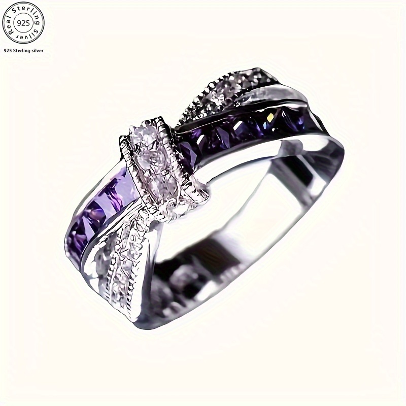 

Personalized Engraved Amethyst Ring, With 925 Silver Zirconia Purple Gems, And Elegant, Festivals, Birthdays, Graduations, Valentine's Day, Day, Christmas And New Year's Day, With A Box