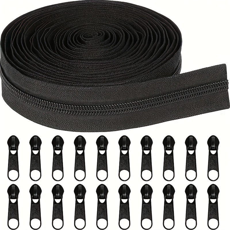 10m Bulk 5# Sewing Zipper, Black Nylon Coil Zipper, Replacement Sewing Zipper With 20 Zipper Sliders, For Diy Sewing Craft Bags