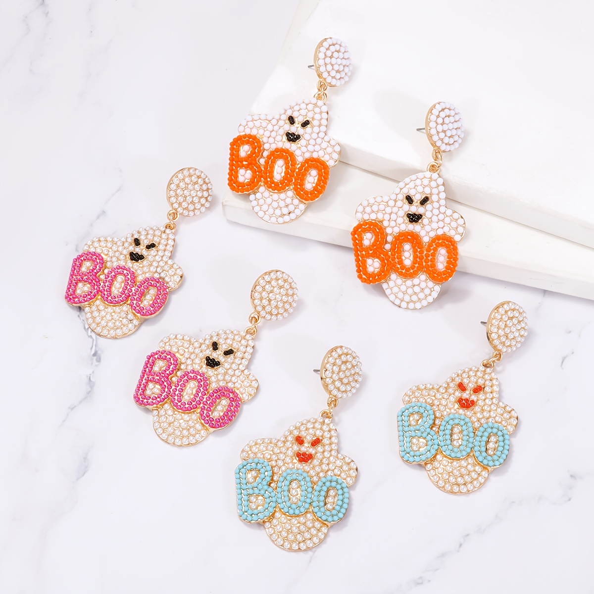 

Plated Cute Ghost Halloween Earrings With Faux Pearl Inlay For Women - Perfect For Party And Holiday Celebrations