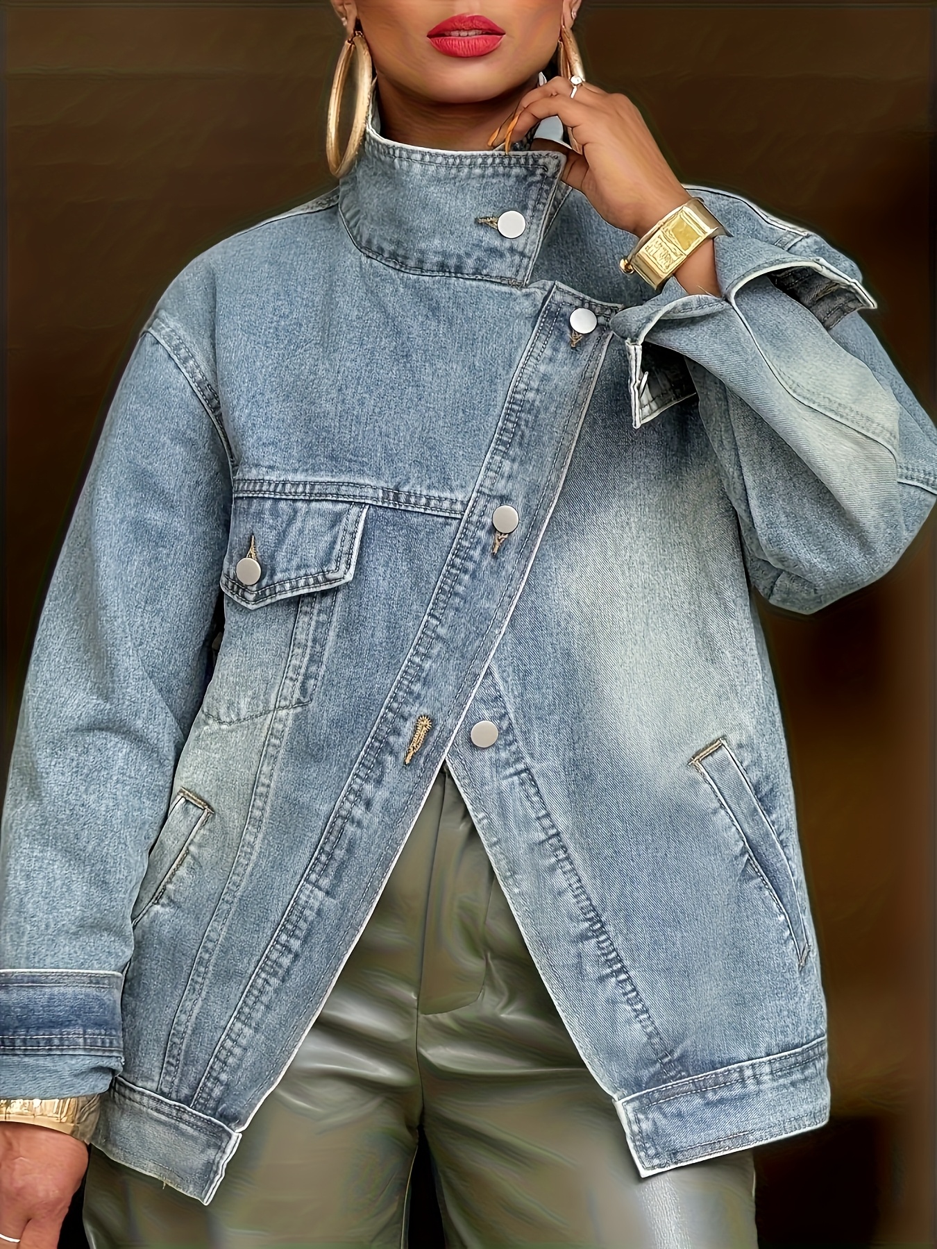 Women's Vintage High Neck Denim Jacket