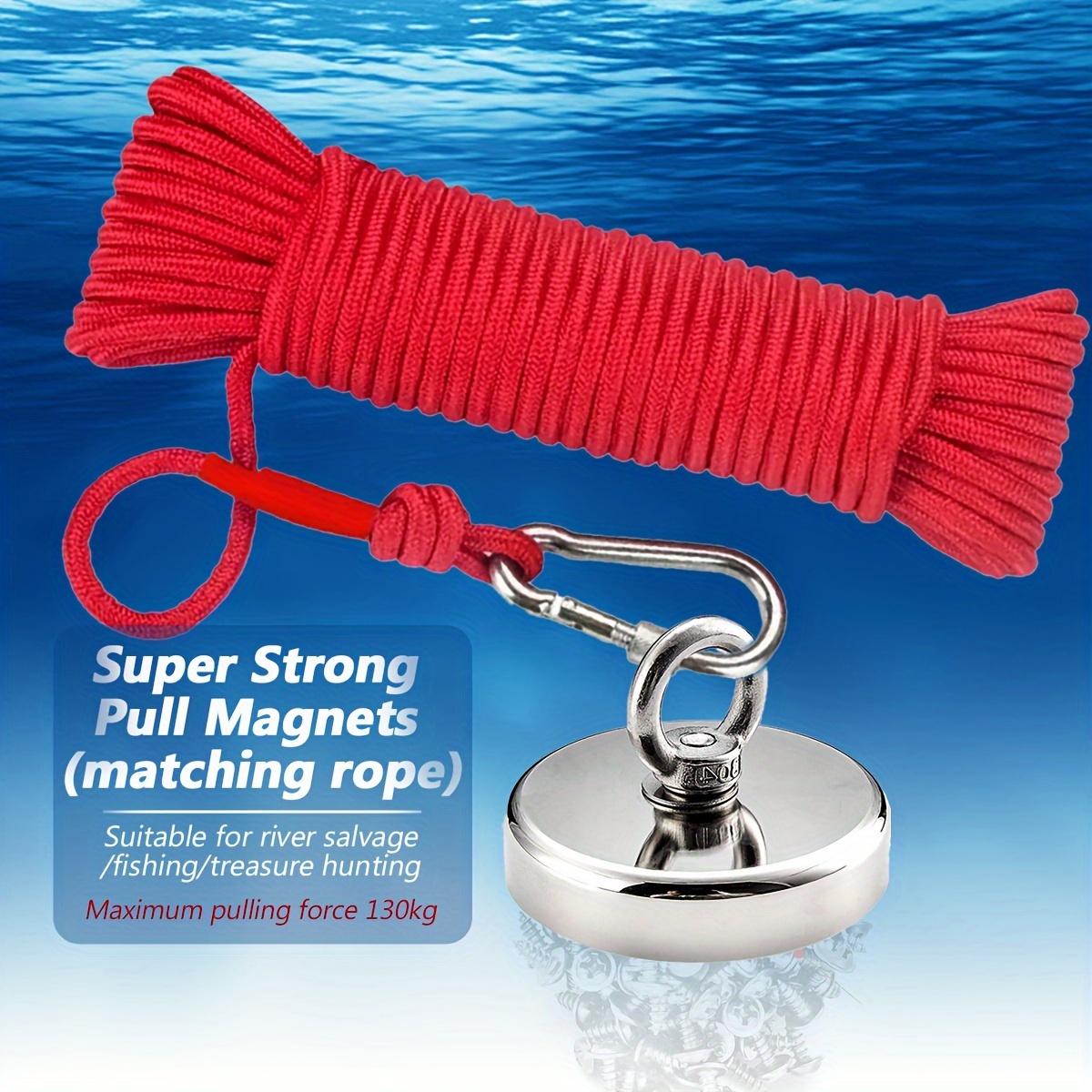 

350lb Pull Neodymium Fishing Magnet - Super Strong Rare Earth Disc Magnet With 65ft Red Rope - Ideal For Magnetic River Salvage, Treasure Hunting, And Holiday Gifts (thanksgiving, Father's Day)