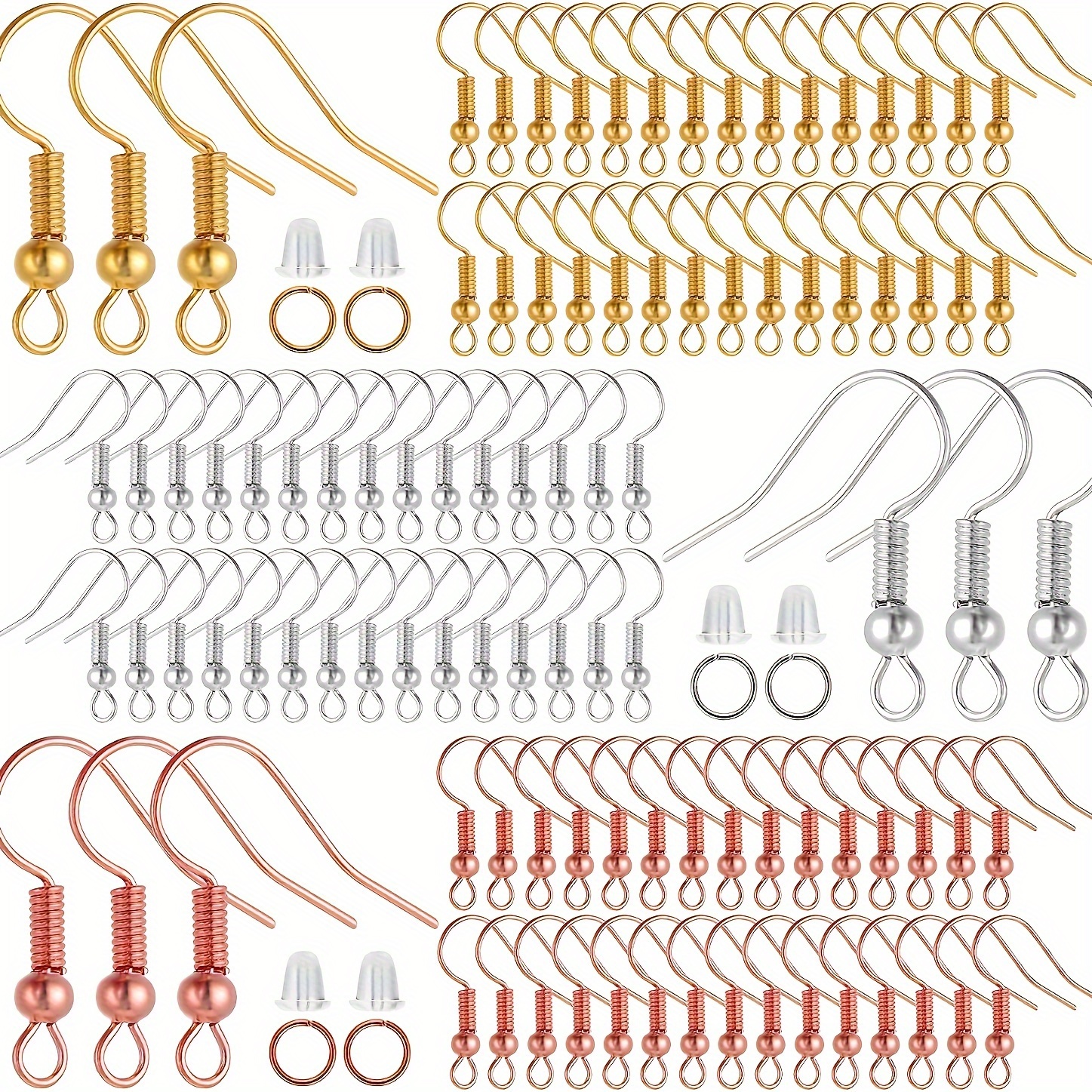 

A Set Of 300 Pieces Of Earring With Jump Rings, Ear Plugs, And Silvery Diy Kit, Low Allergy, Used For Women's Earring Jewelry Accessories.