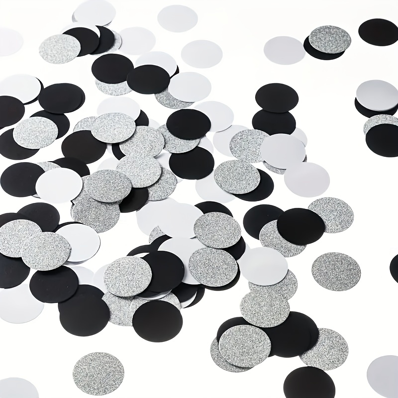Image of 120pcs Elegant Black, Silvery, White Confetti Sprinkles - Shiny Party Decorations For Birthday, Wedding, Halloween, Shower, Graduation - Table, Cake, Gift Decor - Paper Confetti Dots