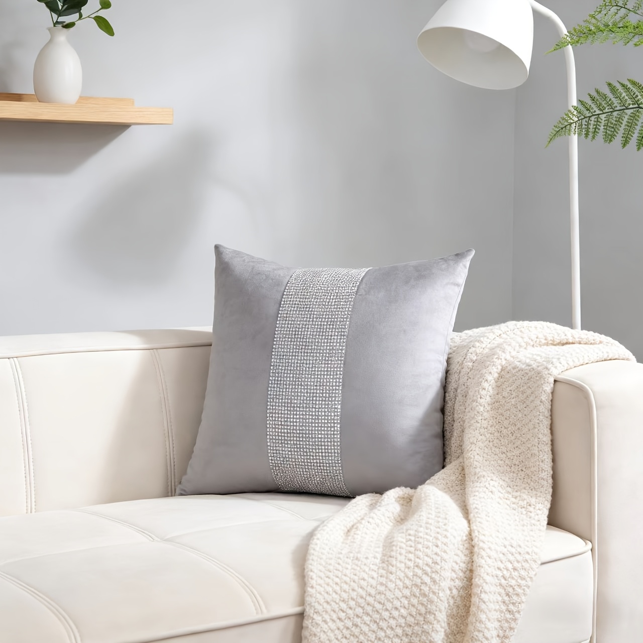 TEMU 1pc Square Pillowcase, Craft Pillowcase, Rhinestone Embellished Pillowcase, Solid Color Pillowcase, Stylish And Minimalist Pillowcase, Suitable