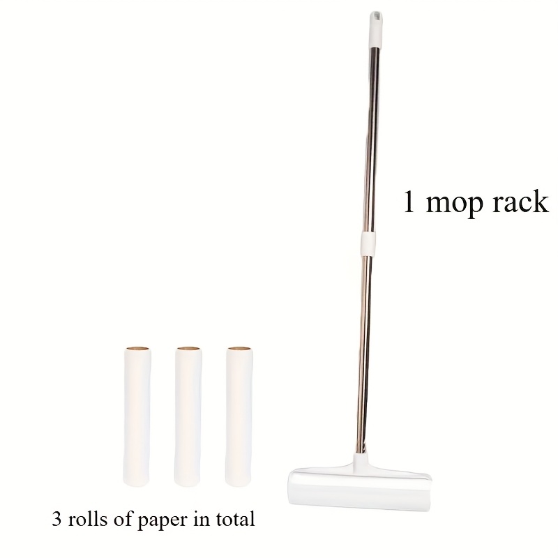 E-shop 4er-Set (3 Rollen Papier + 1 Mopp mit Langem Stiel zum Entfernen von Haaren, Einziehbare Haarbürste für Kleidung,