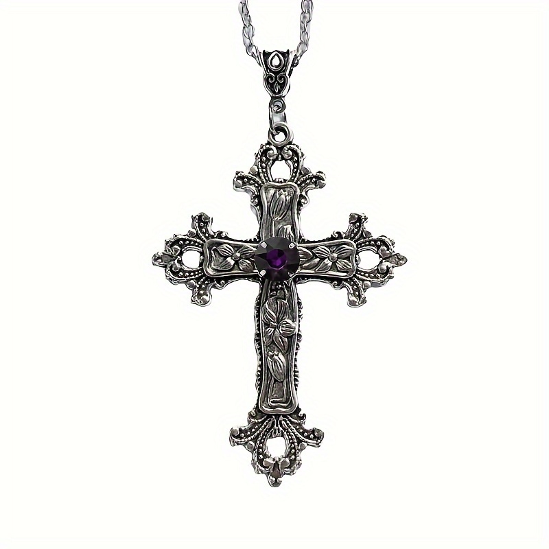 Creative Flower Pattern Cross Inlaid Gemstone Necklace