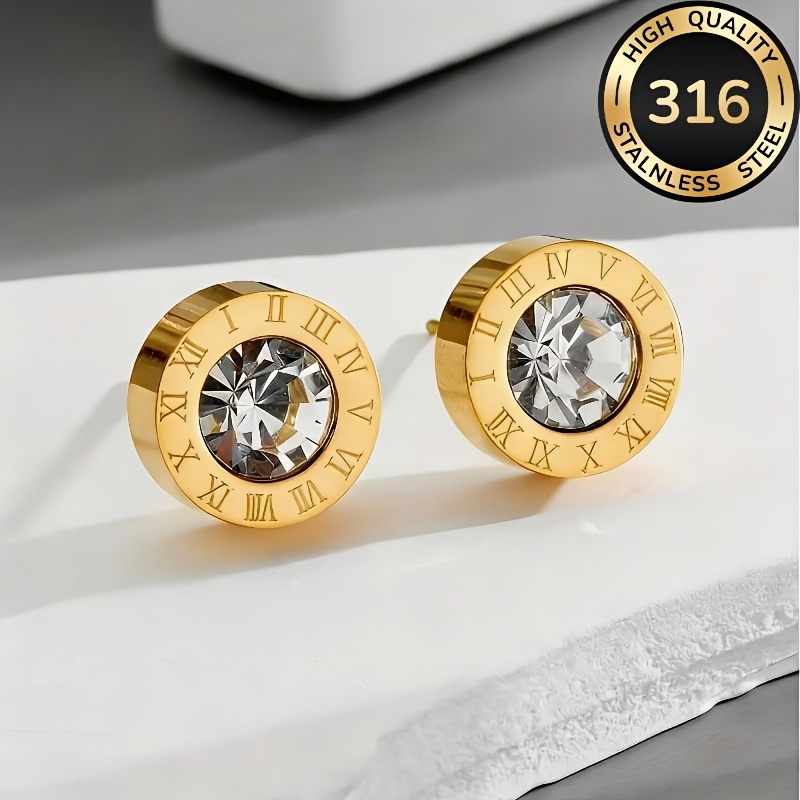 TEMU High-quality Hypoallergenic Steel Stud Earrings, 18k Golden Plated Anti-tarnish, Exquisite Comfortable All-match, Easy Elegant, Suitable For
