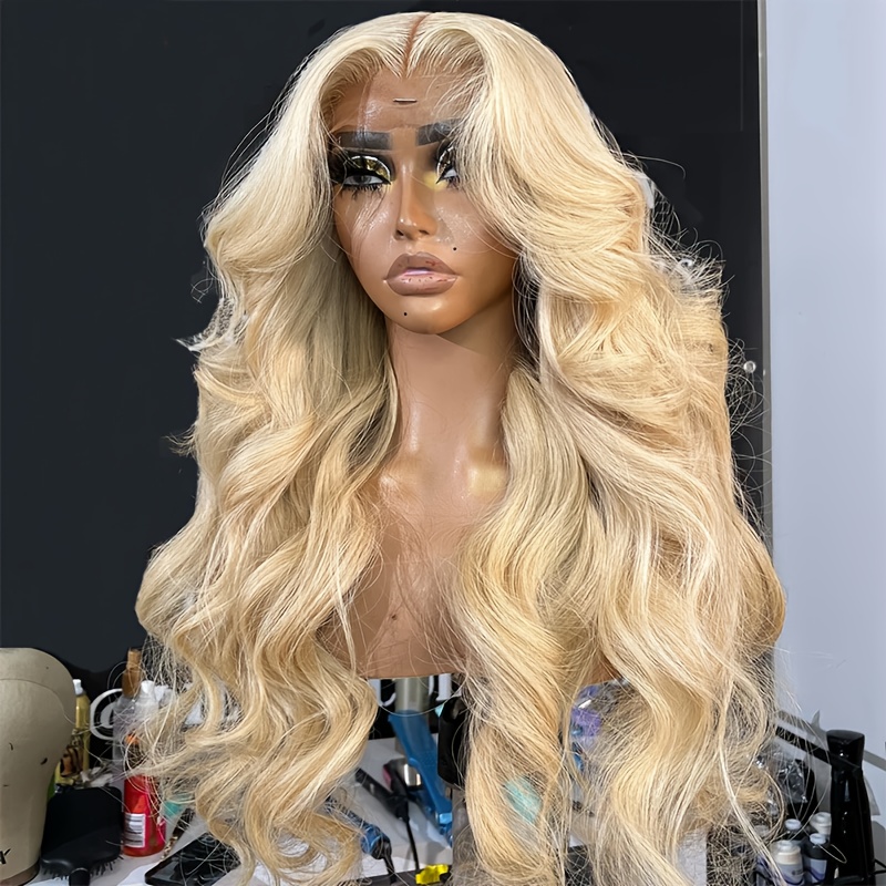 Image of 13x4x1 Lace Front Wig, , 26 Inch Long Soft 613 Golden Big Curly Wig, 180 Density, Suitable For Women' Wear, Heat Resistant Fashion Synthetic Wig