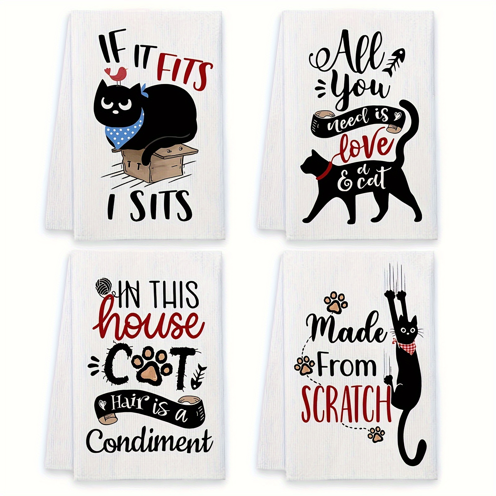 TEMU 4pcs Cat Themed Kitchen Dish Towels, Women's Towels, Funny Cat Gifts, Cat Lovers Hand Towels, Cute Cat Talking Tea Towels Housewarming Gifts Decor