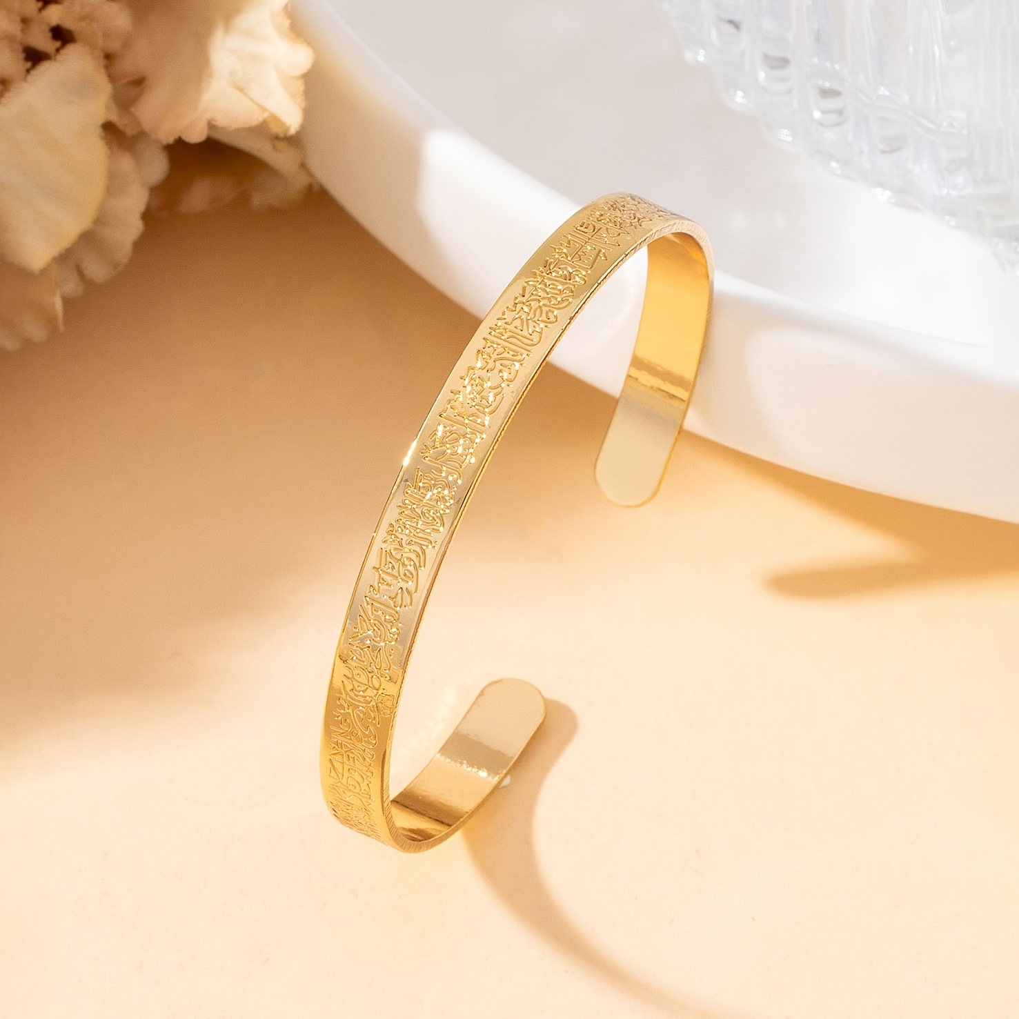 Women's Golden Relief Scripture Opening Bracelet, Minimalist Luxurious