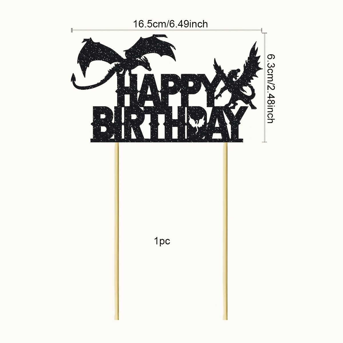 Image of 1pc Dragon Happy Birthday Cake Topper Black Birthday Cake Decoration For Medieval Dragon Theme Party Birthday Party Supplies,halloween, Christmas
