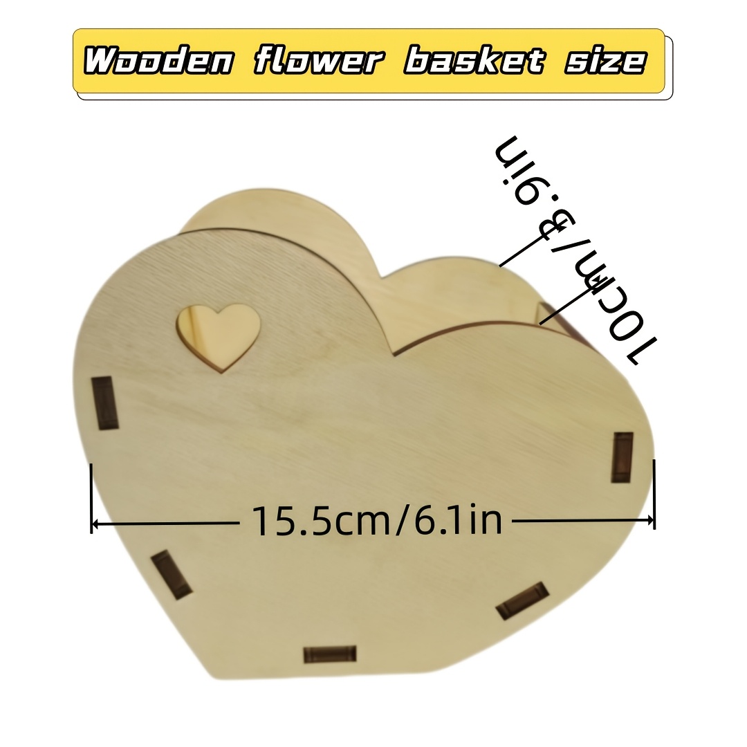TEMU 1 panier cœur en bois, utilisé pour la décoration florale, la décoration de panier, le vase pour fleurs, floral, convient pour la décoration