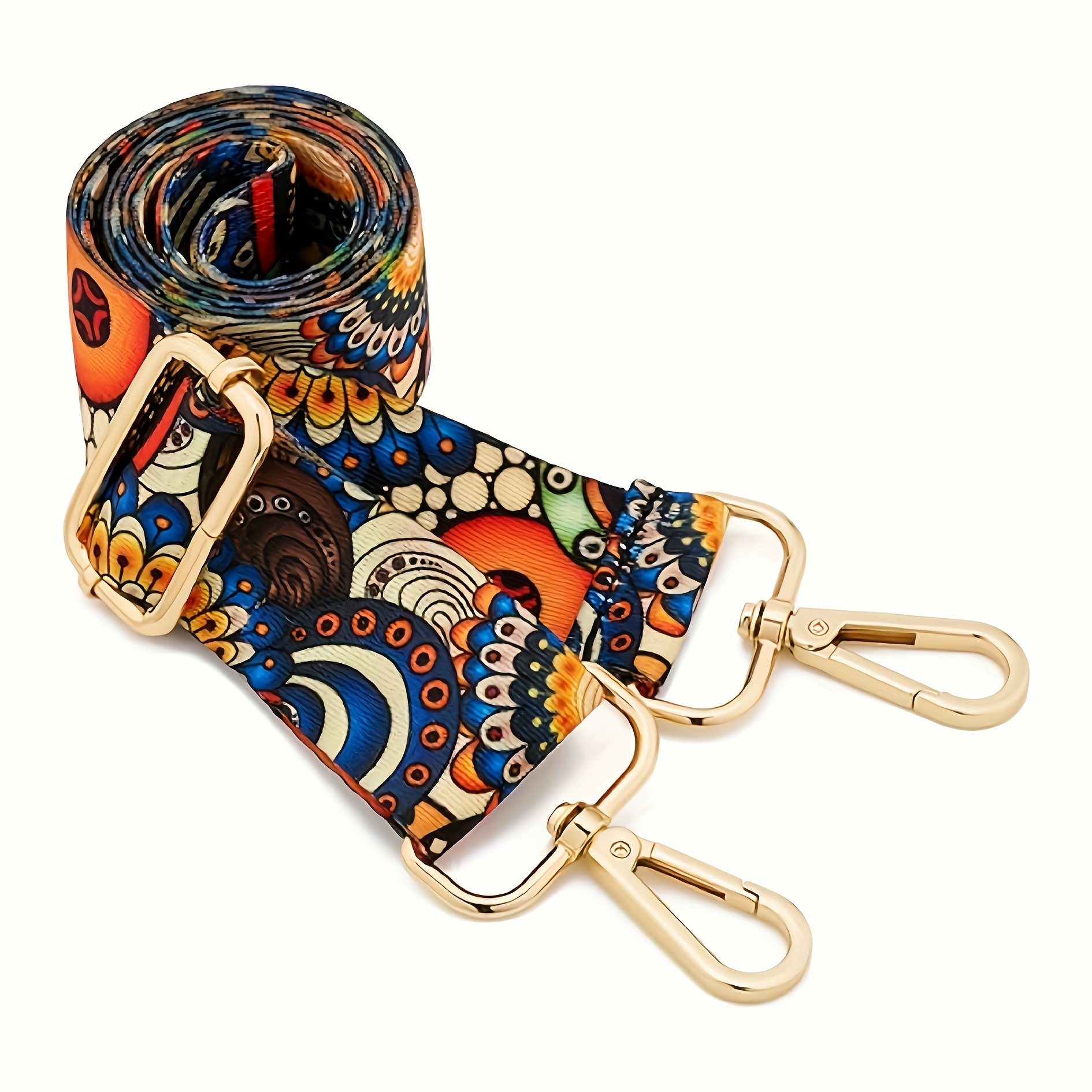 

Bag Customization Accessory| -chic Nylon Wide Shoulder Strap With Floral & - , Adjustable, Multi-functional Strap With Golden- Metal Clasps For Crossbody Bags, Bag Accessories