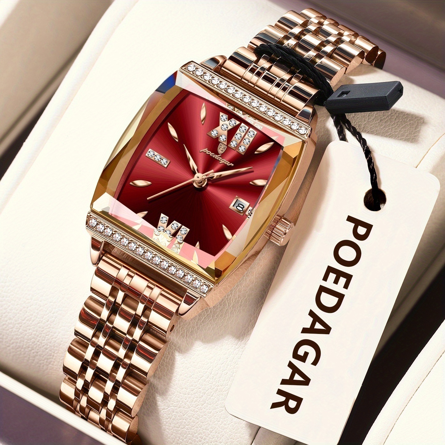 Image of Poedagar Women' Stainless Steel Vintage Quartz Watch, Date Display, 3atm For Daily Use