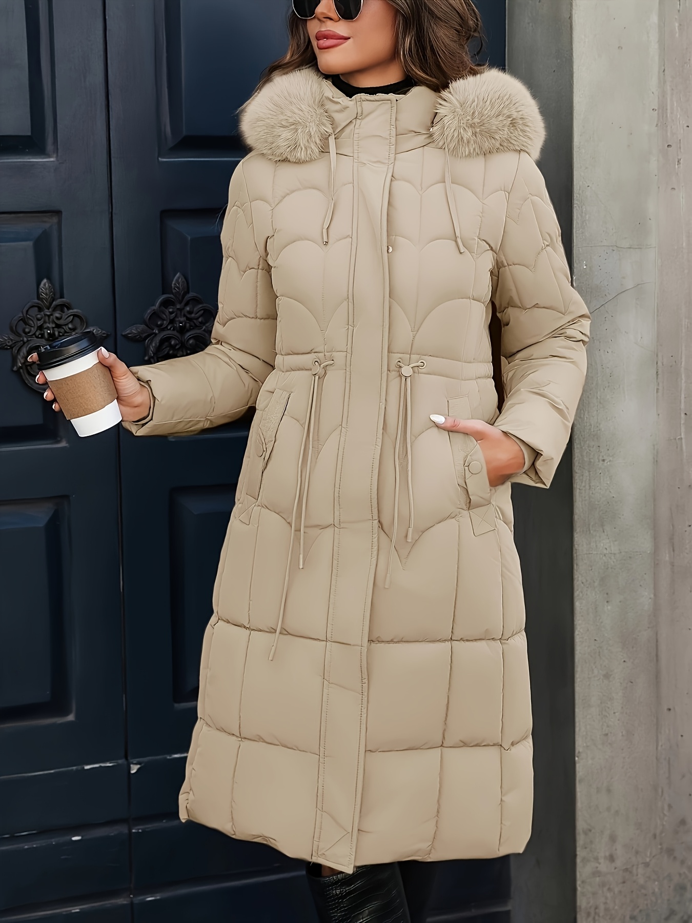 womens elegant full length hooded coat full zip closure Temu