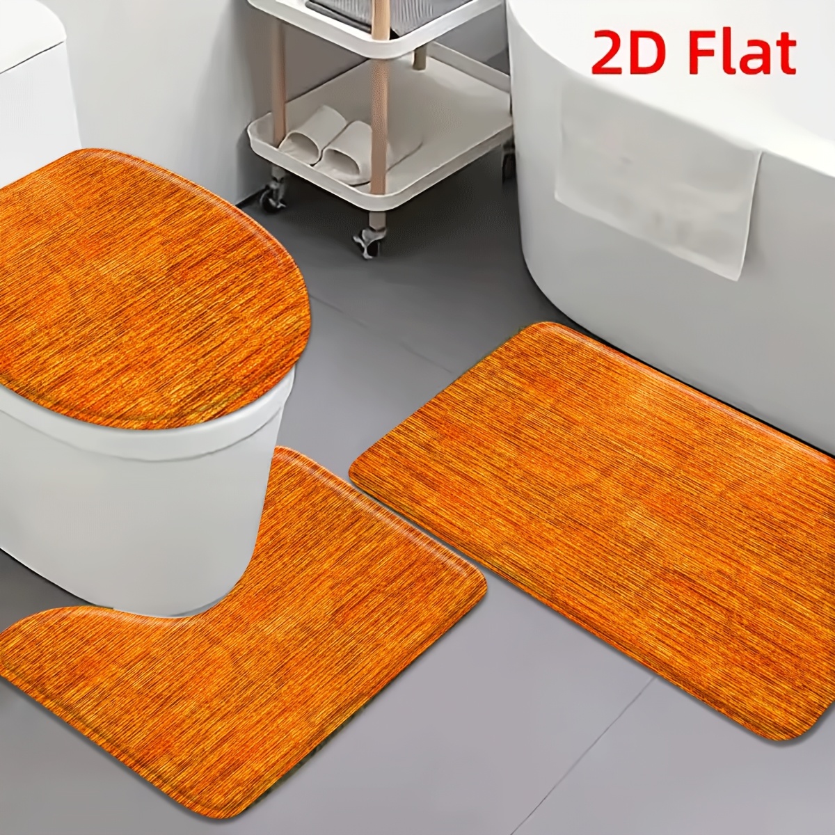 TEMU 2d Flat 3pcs Warm -grain Flannel Non-slip Toilet Mat Set Soft Absorbent Bath Rug For Bathroom, Entrance, Bedroom, Living Room