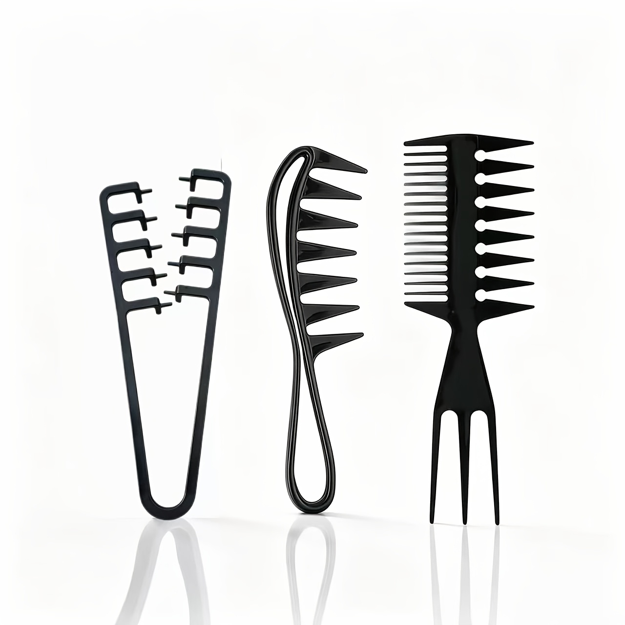 Image of 3pcs Black Hair Styling And Comb Set, Wide-tooth Comb, Suitable For Men's Hairstyles And Slicked-back Hairstyles, Adds Root Volume, Easy To Carry