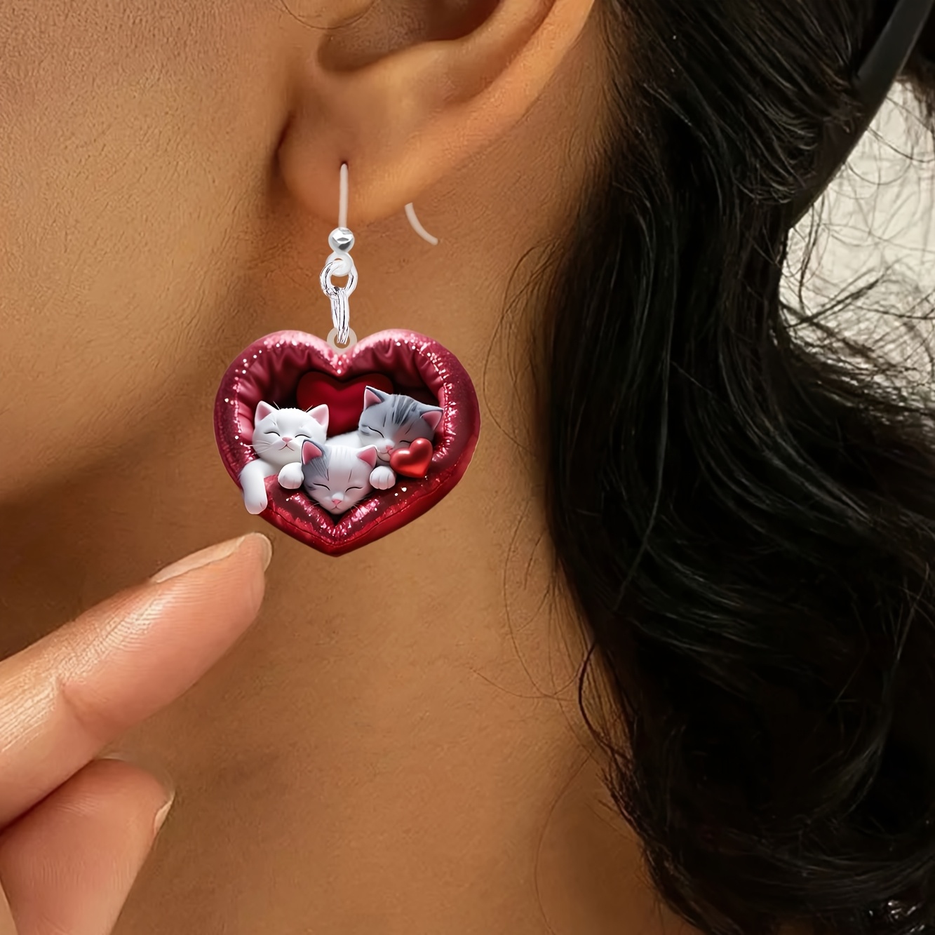 

1 Pair Of Valentine's Day Heart-shaped Acrylic Dangle Earrings - Elegant & Cute, Resin Hooks, & Parties, Quirky Earrings