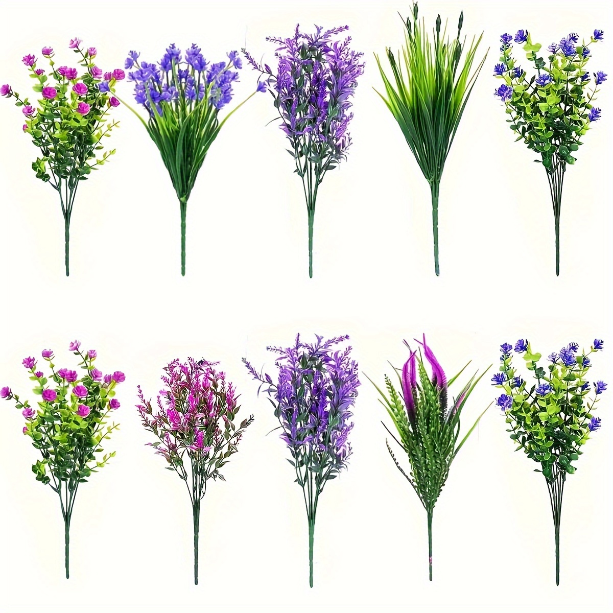 Image of 10pcs Vibrant Mixed Color Artificial Flower Bouquet - Uv-resistant, Fade-proof Plastic Flowers For Outdoor & Indoor Decor, Perfect For Spring/summer, Home, Office, And