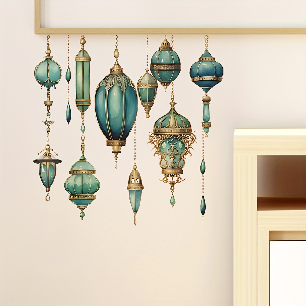 

Retro Green Pendant Chandelier Wall Stickers Ramadan Middle East Festival Wall Decal Removable Peel And Stick Art Decor For Bedroom Living Room Wardrobe Showcase Window Home Decoration