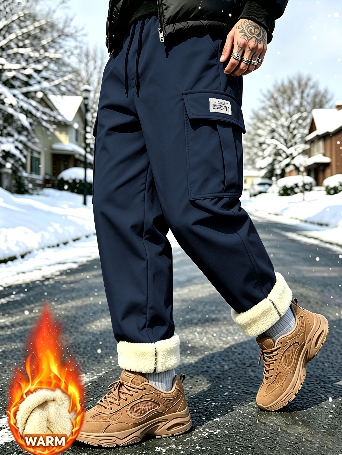 Men's Cargo Jogger Pants for Autumn/Winter with Drawstring Waist