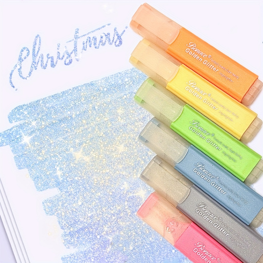 6pcs Sparkling Glitter Highlighters - Flexible Tip, Pastel & Nebula Colors For Art And School Supplies