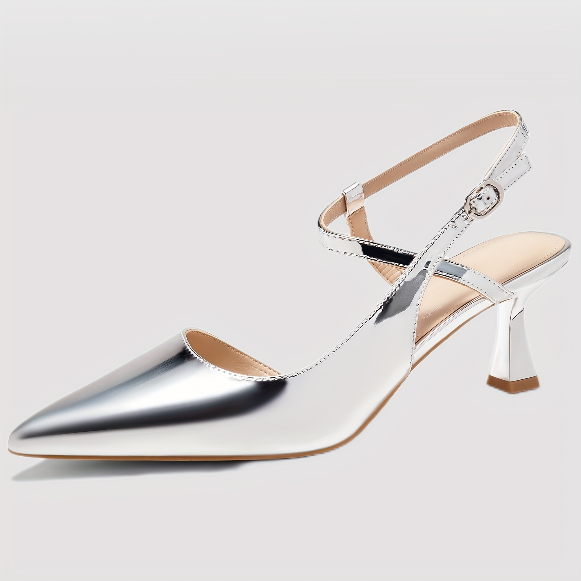 Women's Slingback Kitten Heels - Nude Pointed Toe Low Heel Pumps Size 8