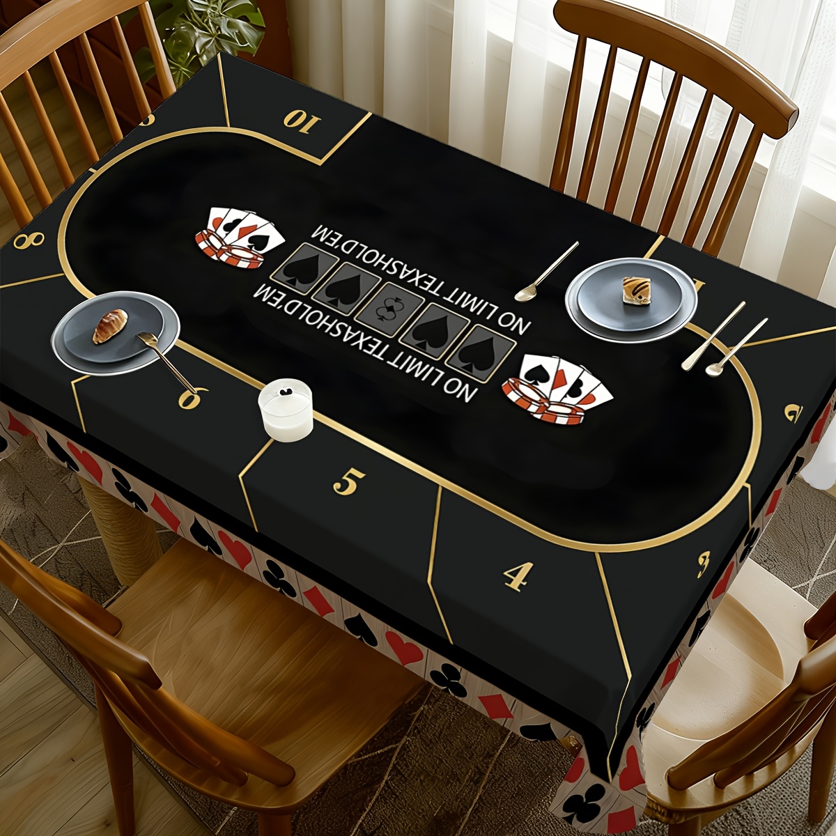 TEMU 1pc Cool Poker Table Pattern Tablecloth, Durable Polyester Tablecloth, Simple European Style Pattern, Square Tablecloth, Household Tablecloth,