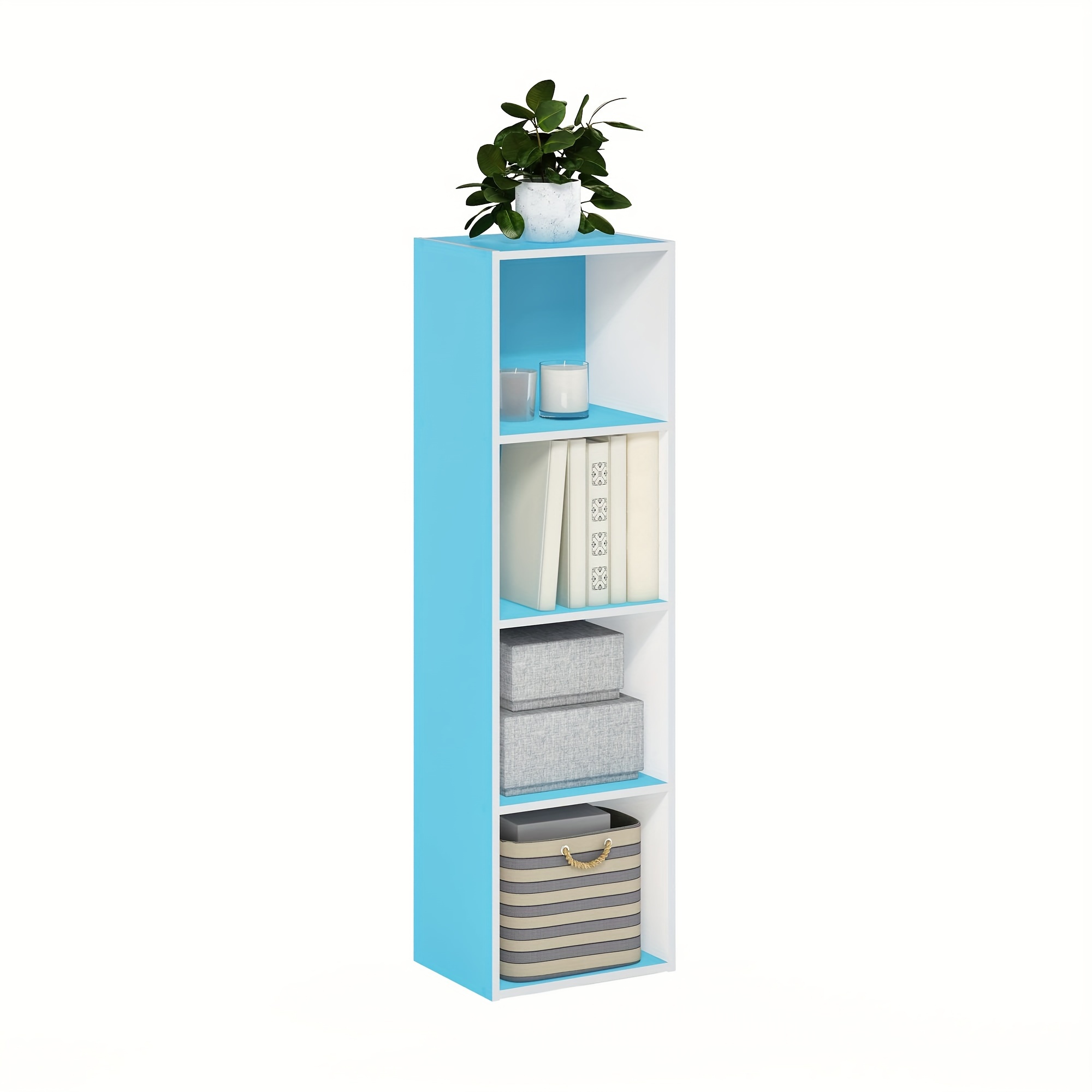 

Furinno Luder Bookcase/ Book/ Storage, 4-tier Cube, Light Blue/white