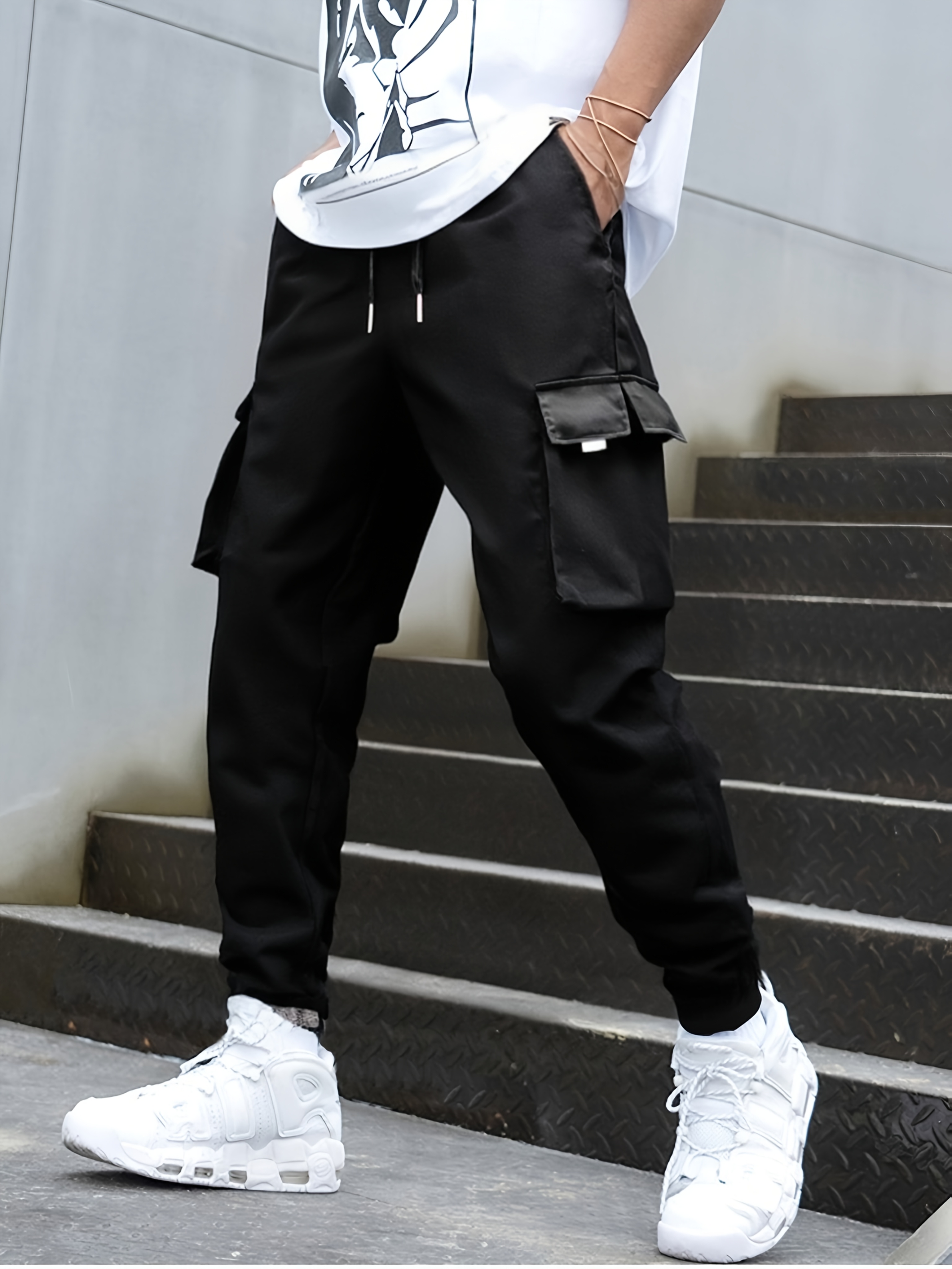 Cargo Strap Jeans With Side Straps Mens Strap Decor Baggy Jeans