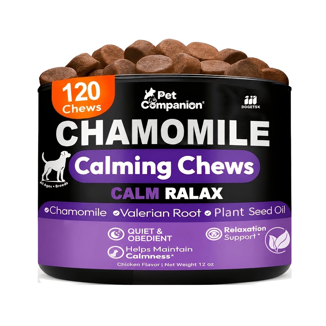TEMU Dog - Soothing Formula Containing L-theanine, Supporting And Daily Relaxation. Chicken Flavor. 120 Soft Chewable Tablets.
