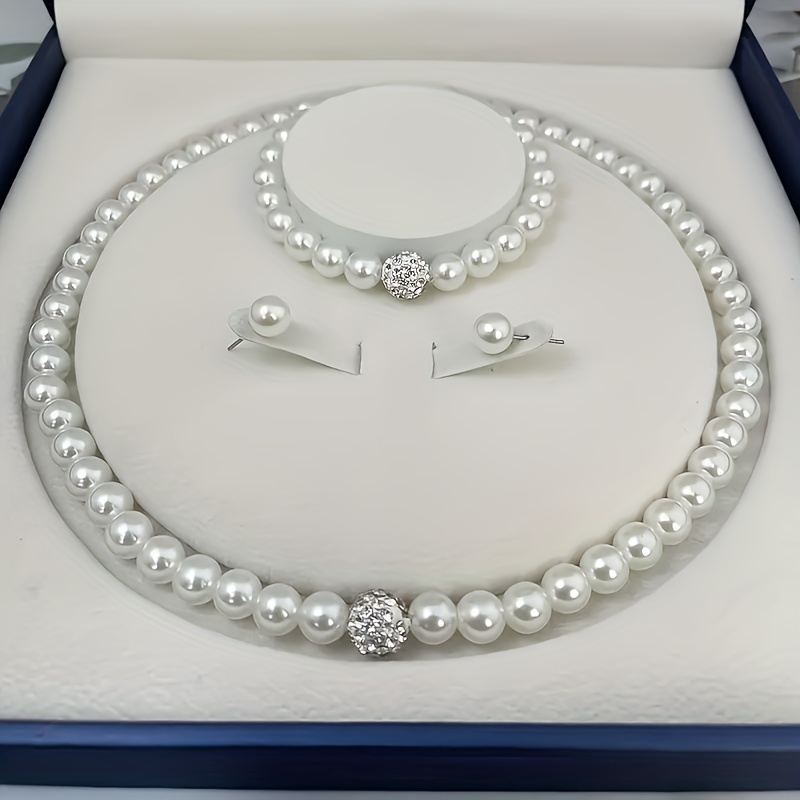 1Pc Imitation Pearl Necklace 1Pc Bracelet 2Pcs Earrings