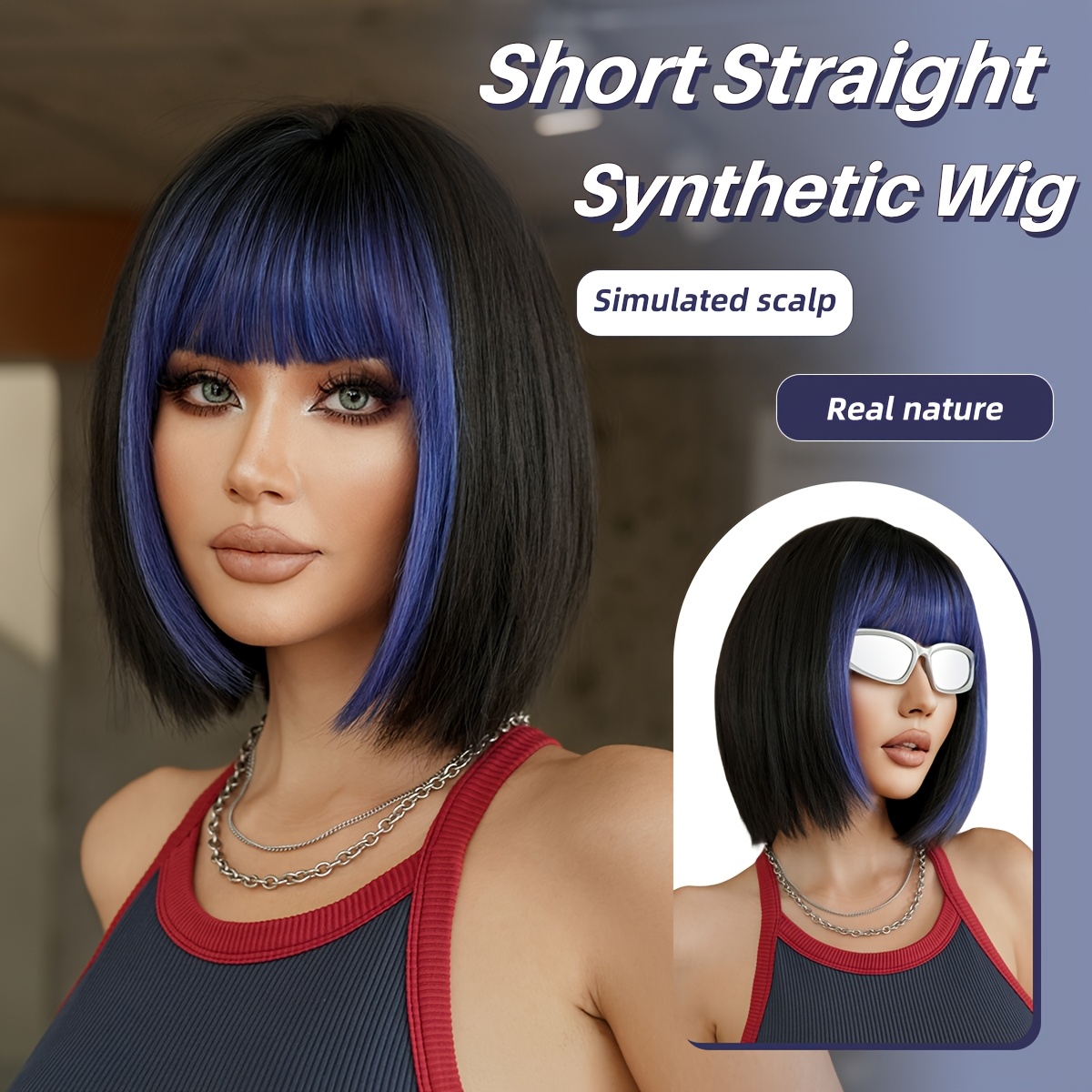 costume bob wigs short straight ombre black wig bangs high  display picture 1