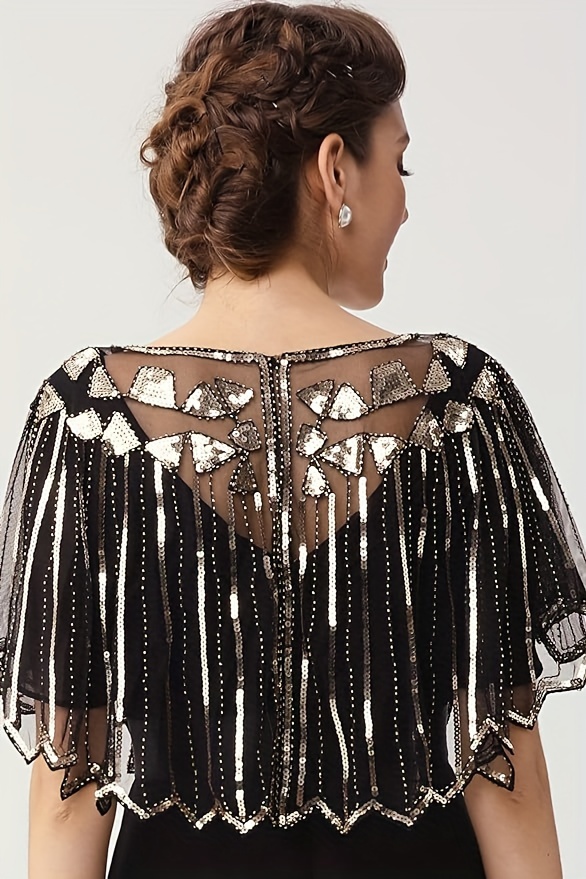 Шаль 1920-х годов, украшенная бисером и пайетками, вечерний накидка, свадебная шаль, волнистая блузка, детали 9