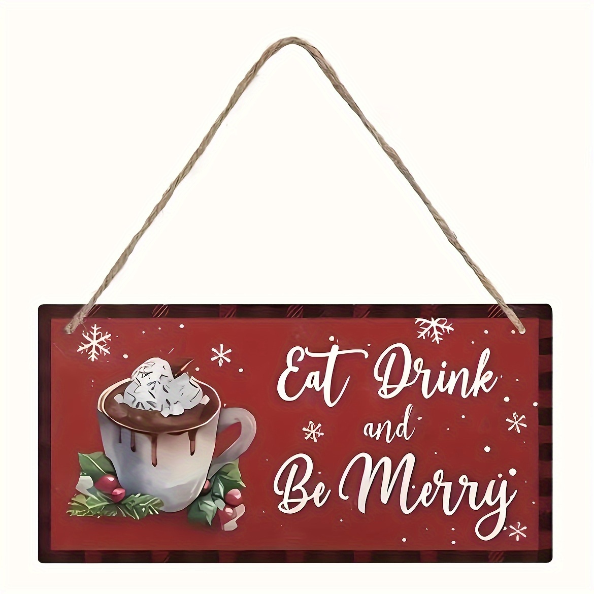 

Contemporary Christmas Hanging Sign - Eat Drink And Be Merry - Wooden Wall Art Decor For Home, Living Room, Kitchen, Fireplace