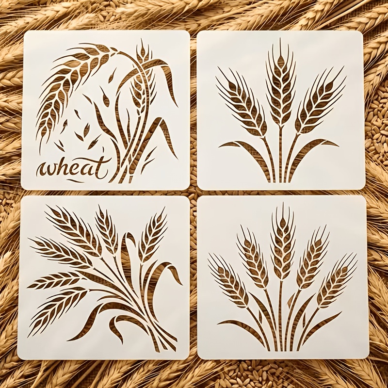 E-shop 4 Stk. Weizenähren-Mal-Schablonen | 6,0 Zoll - Erntedankfest-Schablonen für Wandmalerei, Leinwandkunst, Scrapbooking, Bauernhaus-, -