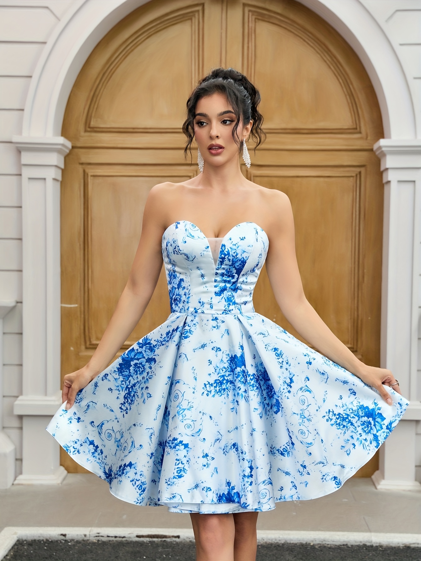 blue sky dresses Wedtrend Women Sky Blue Prom Dress A-Line Spaghetti Straps Lace Leaf Tulle  Evening Dresses With Slit – WEDTREND main image 1