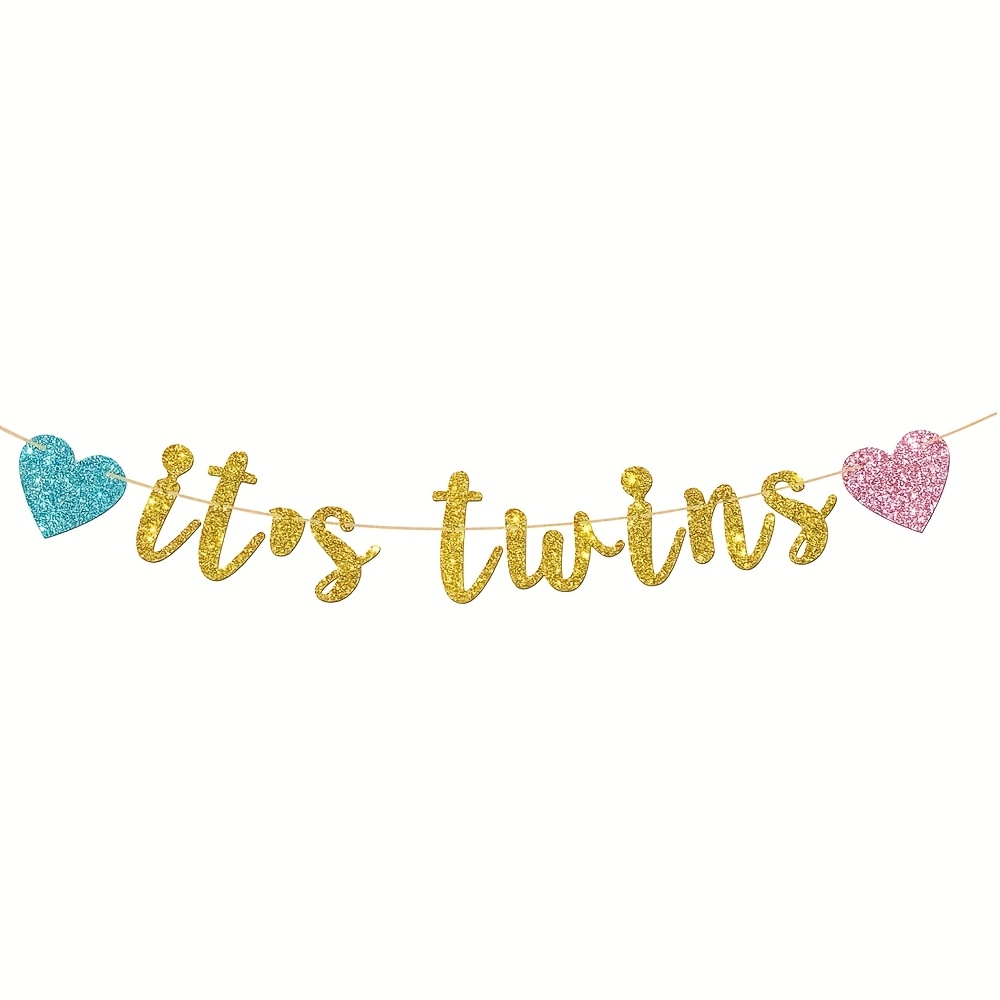 Image of Twins Golden Glitter Banner Baby Shower Bunting Gender Reveal Party For Decorations Supplies