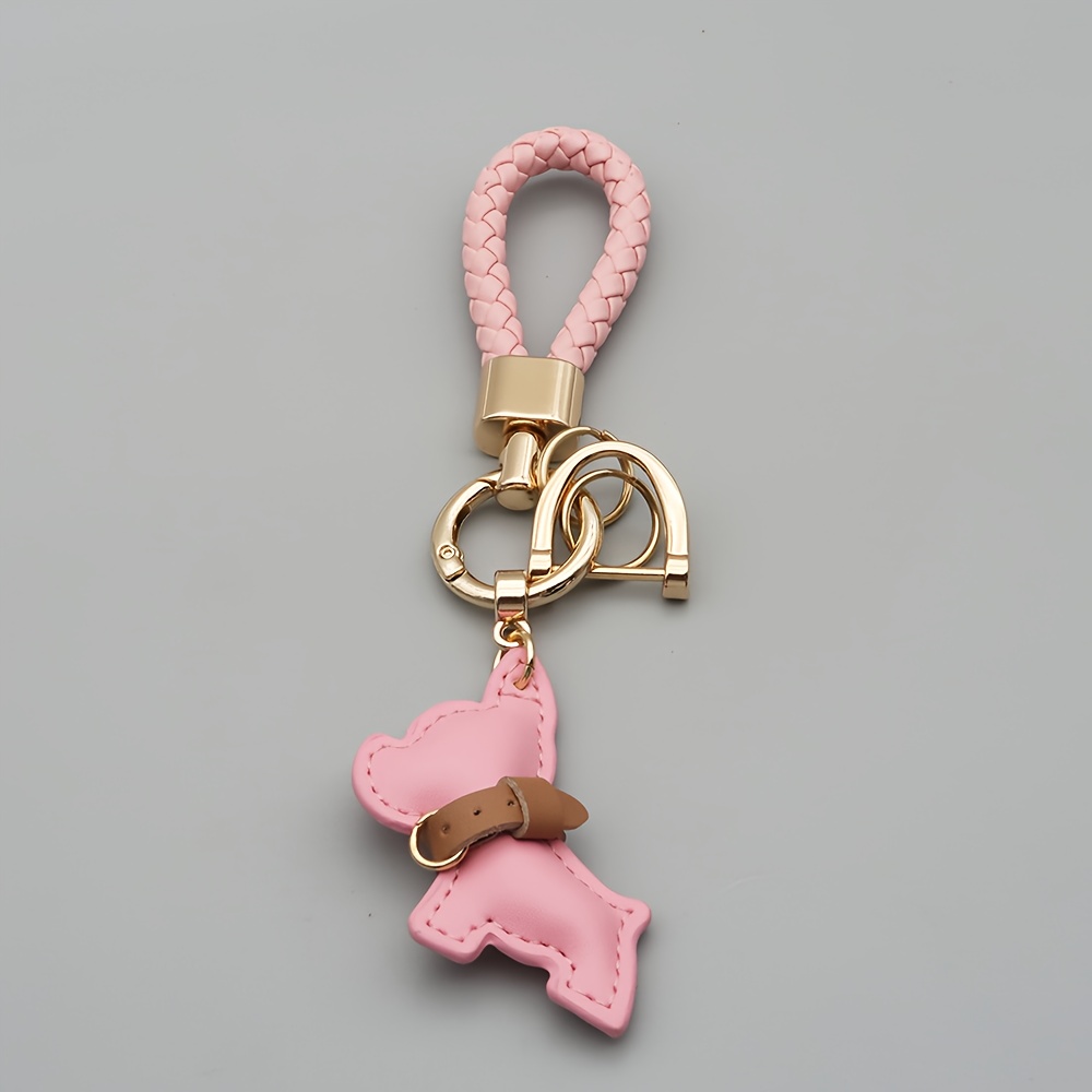 TEMU 1pc Mini Pu Bulldog Car Keychain Bag Purse Charms With Wrist Rope And Horseshoe Clasp, Bag Accessory Phone Pendant Keyring