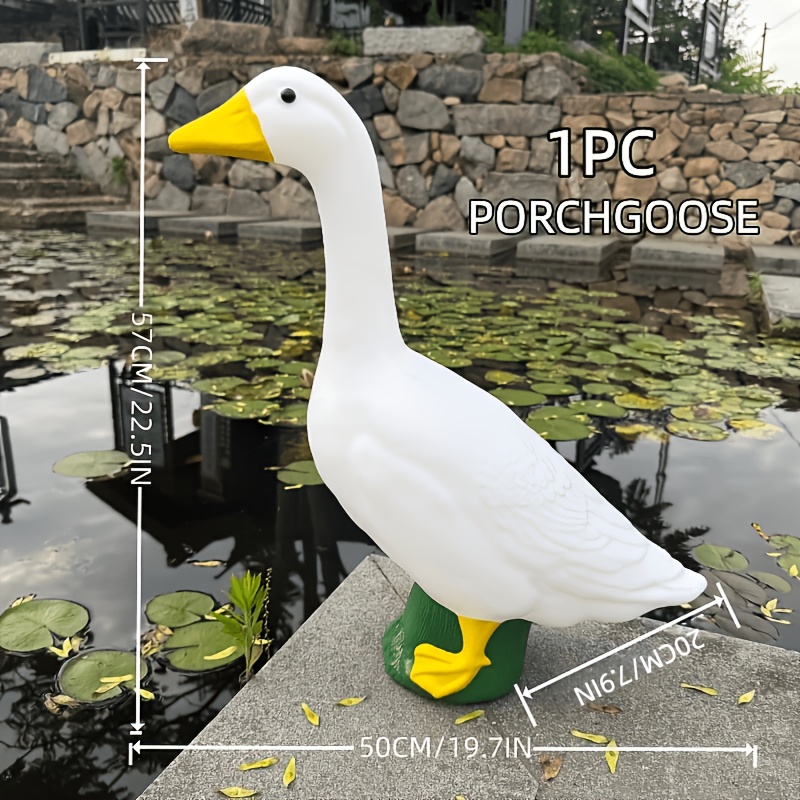 TEMU Grande statue de grue blanche moderne de 22,5 pouces - Élégante sculpture d'oie en plastique pour extérieur/décoration, ornement de jardin,