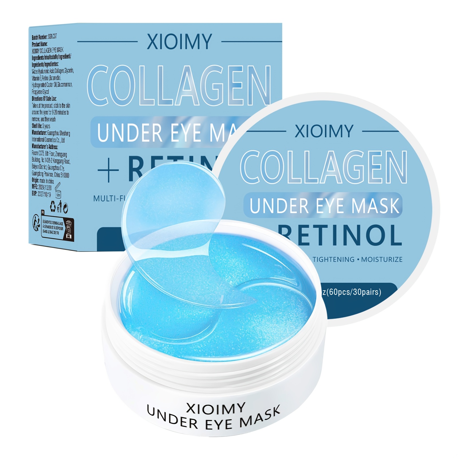 60 bucăți Mască de ochi cu colagen și retinol, Hidratare puternică, Hidratare profundă, Face pielea din jurul ochilor mai delicată și fermă, Conferă strălucire pielii din jurul ochilor, Face pielea mai elastică, Adio uscăciunii și matității, Îngrijirea ochilor, Mască de ochi, Petic de ochi