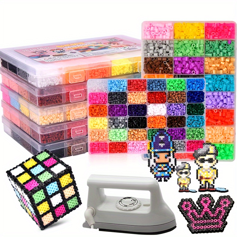 

1500/2400/4800/9600/10000pcs Plastic Fuse Beads Kit, 5/2.6mm 3d Beads, Diy Handmade Craft Bead Set With Pegboards, Ironing Paper, Tweezers, For Projects And Home Decors