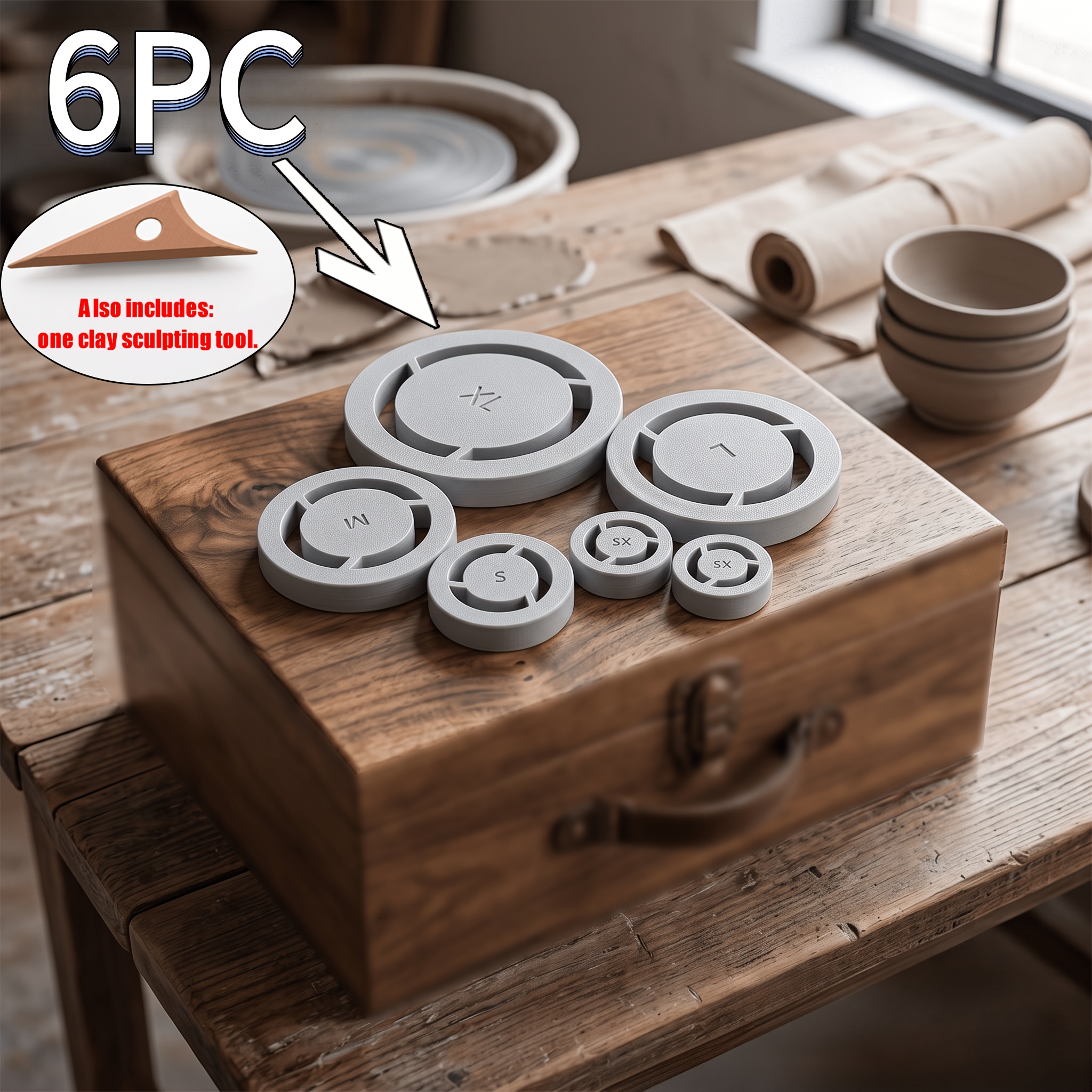 TEMU 6pcs Pottery Foot Rings Tool Set - Pottery Foot Mold, Clay Base Leveler, For Ceramics, Foot Press, Suitable For Pottery Bowls, Cups, And Wheel