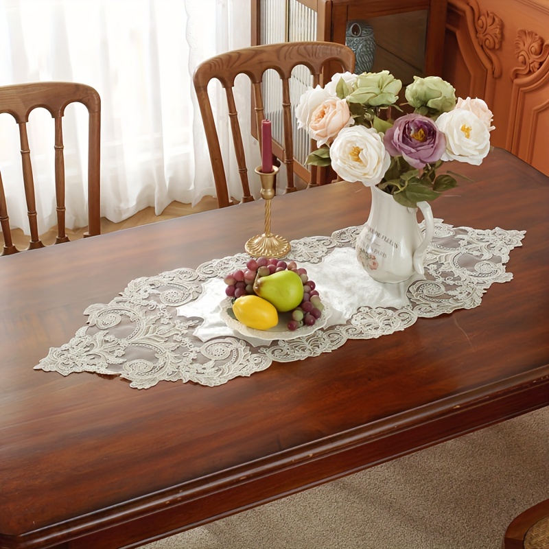 Image of Elegant Embroidered Floral Table Runner - Polyester & Mesh Fabric, Perfect For Home Decor, Parties, Holidays, Picnics, Weddings - In Multiple Sizes