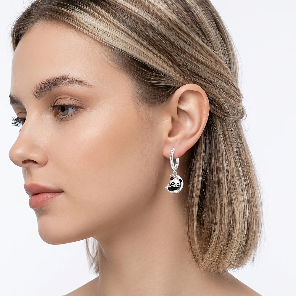 Women's 925 Silver Plated Panda Earrings, Cute Gift for Her