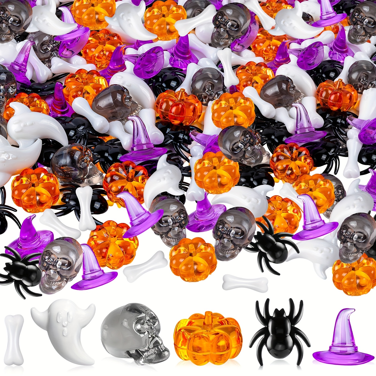 

110-piece Vase Filler Set, Mini Acrylic Pumpkins, Skeletons, Spiders, Hats, Gemstones For Centerpiece, Table Decor, Sensory Trash Can Fillers, Diy Crafts - Plastic Material