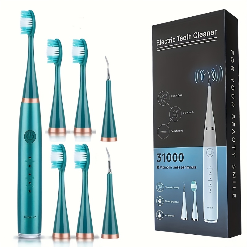 Electric Toothbrush Cleaning Set, Featuring 5 Interchangeable Brush Heads, USB Rechargeable Water Flosser, Perfect for Holiday Gifts.