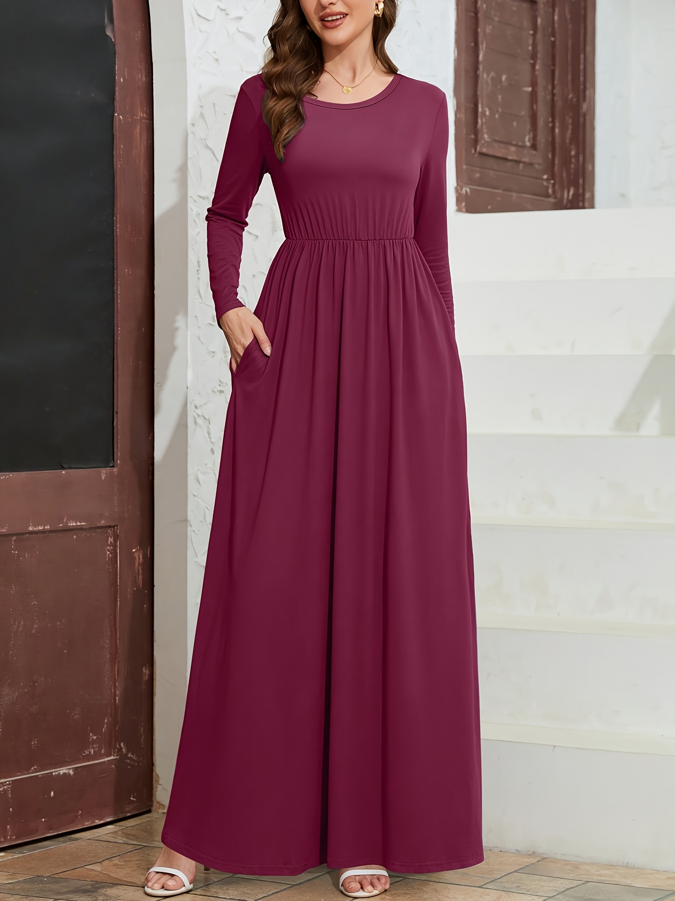 chinese dress ladies Mattie Long Sleeve Maxi Dress - Plum