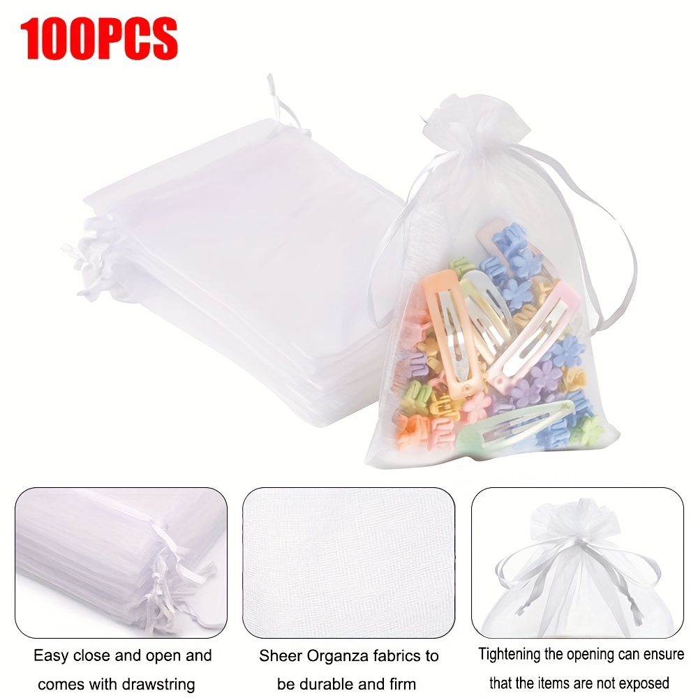 

100pcs Elegant White Organza Drawstring Gift Bags - & Sheer Mesh With Zipper Closure, Wedding & Party Favors, Candy, - Assorted Sizes (7x9cm To 25x35cm), Small Gift Bags