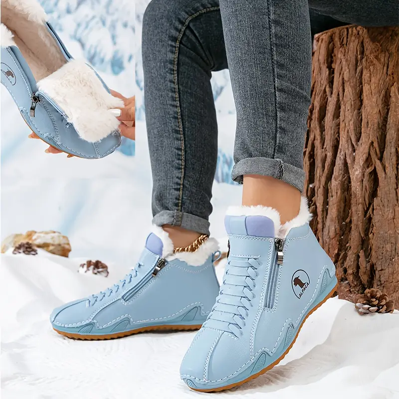 womens winter ankle short boots with plush lining warm zipper lace up closure round toe flat sole multi color options red blue white pink green washable synthetic cover casual boots for wear light outdoor activities winter boots for women elegant classy boots with heels wide width boots for women winter boots for women high quality snow boots shoes for women Product details 5